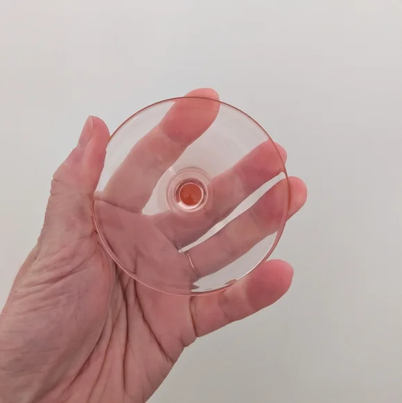 Anthropologie Elegant Pink Glass Champagne Coupe with Gold Rim - Picture 5 of 11